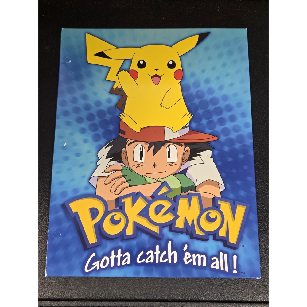 Pokemon 1998‎ Vintage 2 pocket Folder Portfolio Ash Pikachu Rare New Old Stock